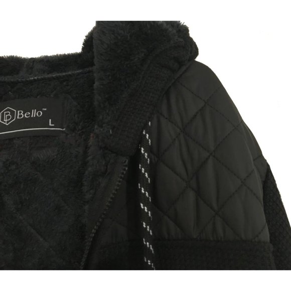 Men's Winter Quilted Fur-Lined Full-Zip Warm Sweater Hoodie Jacket, Black, L - Picture 5 of 10